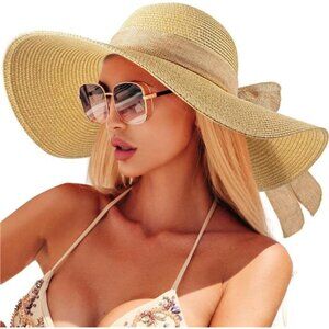 Beach Hats for Women, Straw Sun Hat with Wide Brim, Summer Floppy Beach Hats
